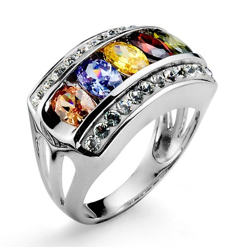 Stříbrný prsten s krystaly Swarovski Oliver Weber Rainbow