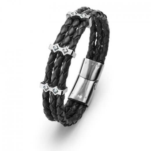 Kožený náramek s krystaly Swarovski Oliver Weber Cord