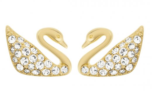 Swarovski náušnice SWAN - zlacený kov, čiré krystaly 5083132
