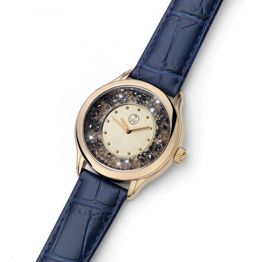 Dámské hodinky s krystaly Swarovski Oliver Weber Rocks Steel leatherstrap blue