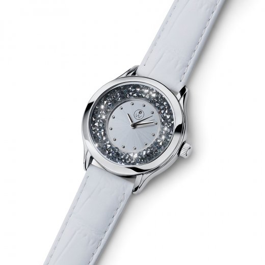 Dámské hodinky s krystaly Swarovski Oliver Weber Rocks Steel white Leatherstrap