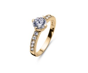Stříbrný prsten s krystaly Swarovski Oliver Weber Relate golden CZ WHI