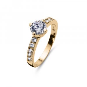 Stříbrný prsten s krystaly Swarovski Oliver Weber Relate golden CZ WHI